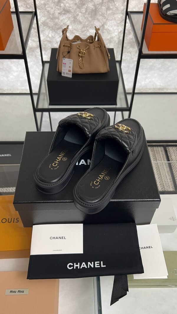 Chanel Lambskin Quilted CC Turnlock Mules  Black