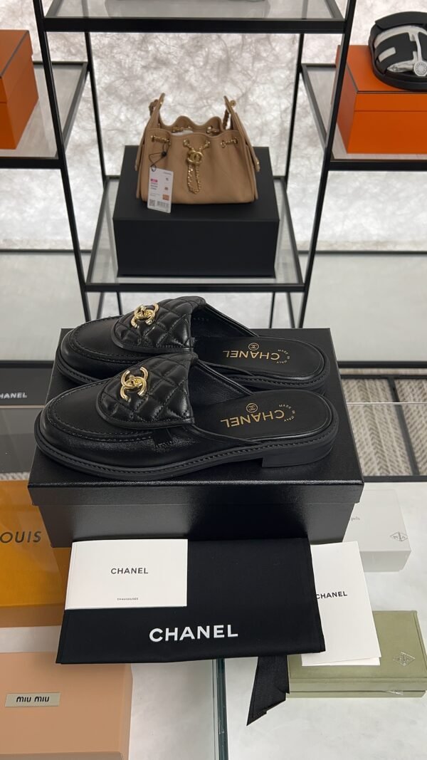 Chanel Lambskin Quilted CC Turnlock Mules  Black