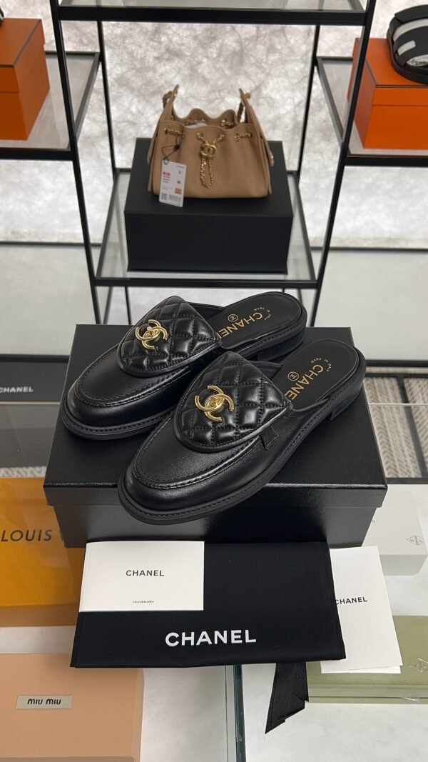 Chanel Lambskin Quilted CC Turnlock Mules  Black