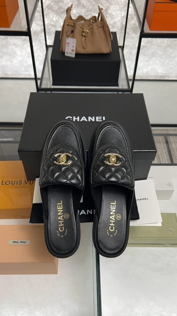 Chanel Lambskin Quilted CC Turnlock Mules  Black