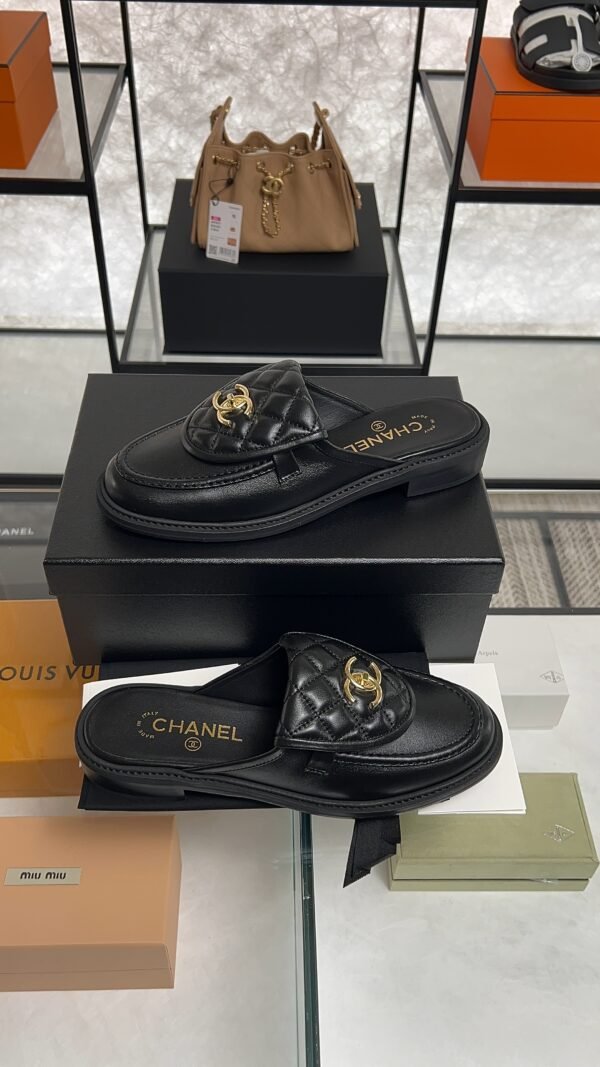 Chanel Lambskin Quilted CC Turnlock Mules  Black