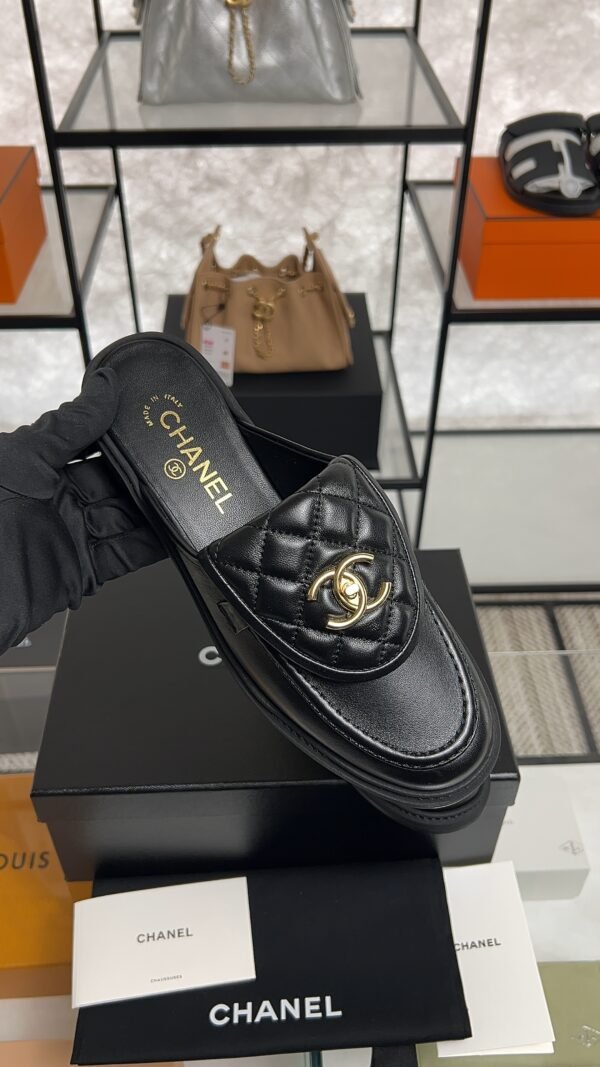 Chanel Lambskin Quilted CC Turnlock Mules  Black
