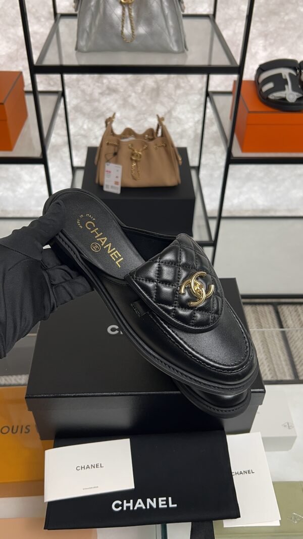 Chanel Lambskin Quilted CC Turnlock Mules  Black