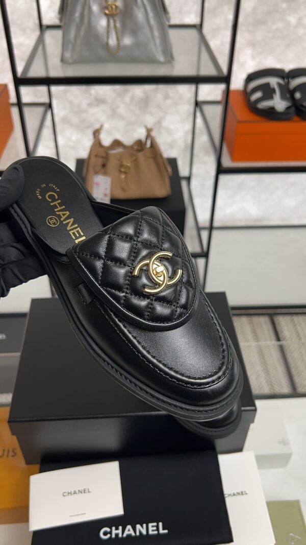Chanel Lambskin Quilted CC Turnlock Mules  Black