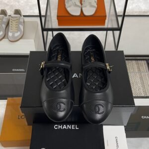Chanel Lambskin Mary Jane Flats Black