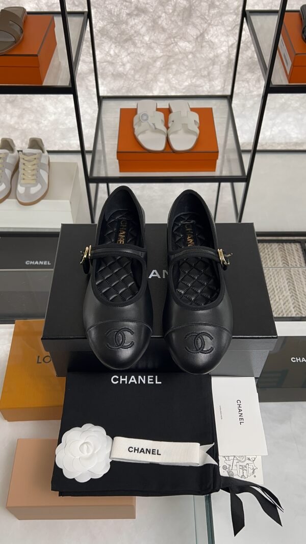 Chanel Lambskin Mary Jane Flats Black