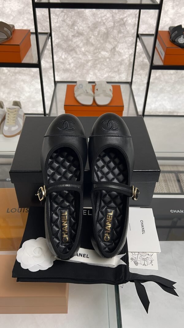 Chanel Lambskin Mary Jane Flats Black