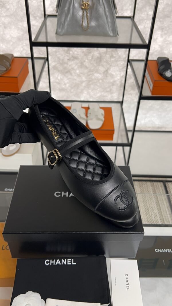 Chanel Lambskin Mary Jane Flats Black