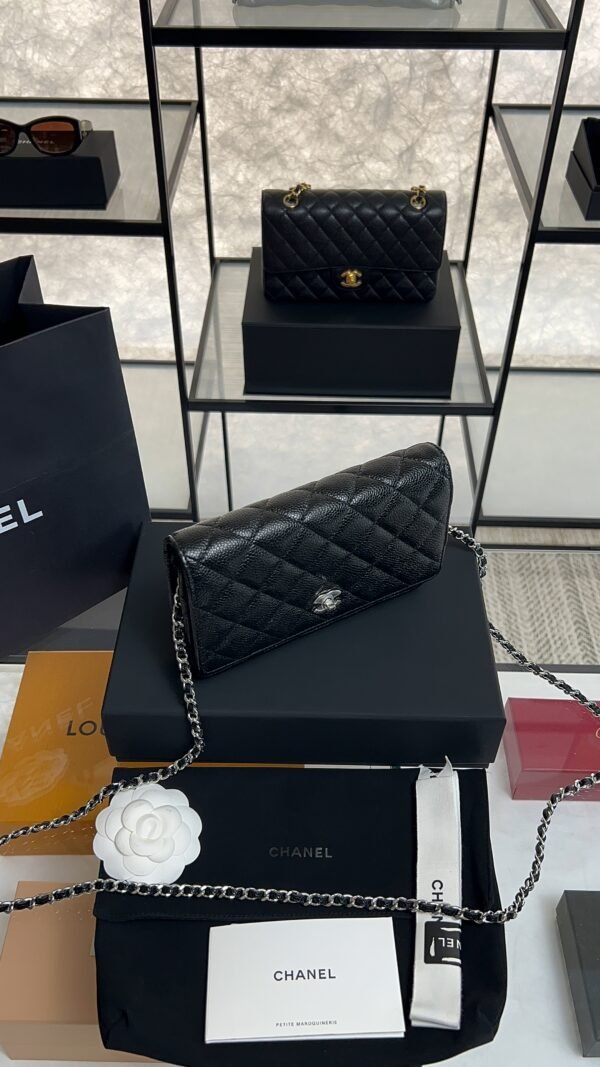 Chanel Caviar Quilted CC Turnlock Wallet On Chain WOC Black