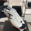 Chanel Calfskin Embossed Suede Sneakers  White Black