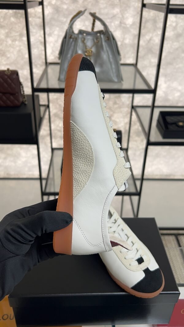 Chanel Calfskin Embossed Suede Sneakers  White Black