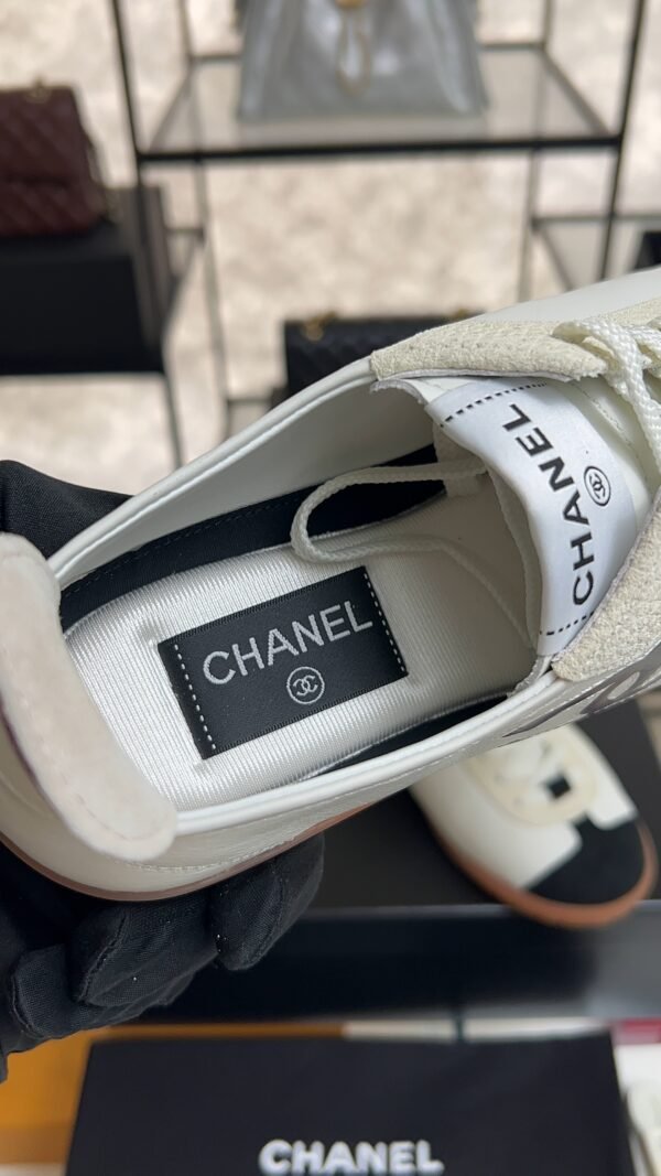 Chanel Calfskin Embossed Suede Sneakers  White Black