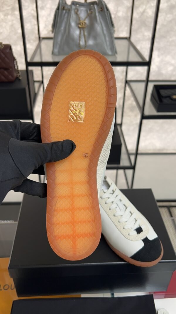 Chanel Calfskin Embossed Suede Sneakers  White Black