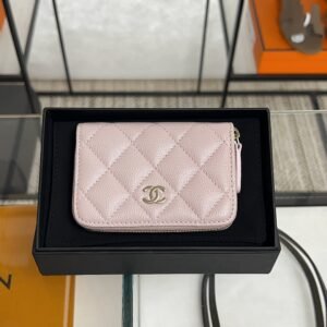 2026_04_13_15_36_IMG_1938 Chanel Pink Caviar Zipped Card Coin Purse Wallet Light