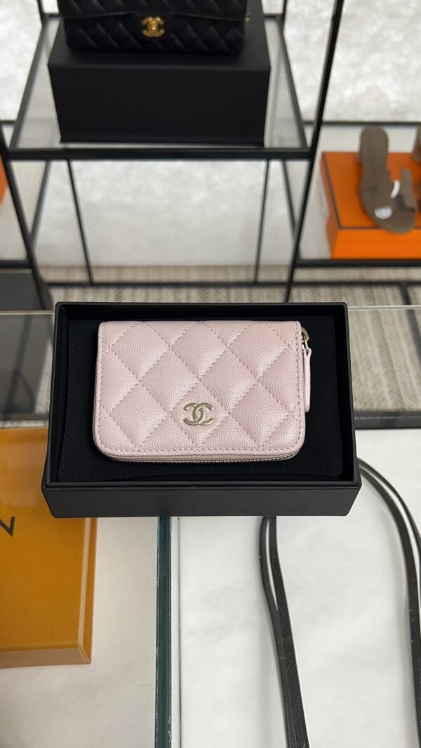 Chanel  Pink Caviar Zipped Card Coin Purse Wallet Light