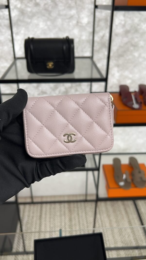 Chanel  Pink Caviar Zipped Card Coin Purse Wallet Light