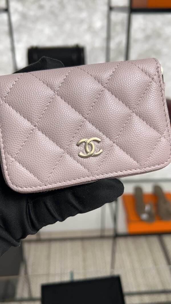 Chanel  Pink Caviar Zipped Card Coin Purse Wallet Light