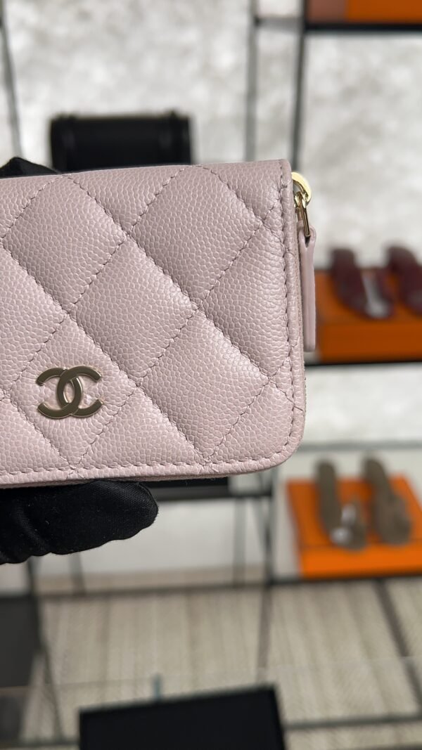 Chanel  Pink Caviar Zipped Card Coin Purse Wallet Light