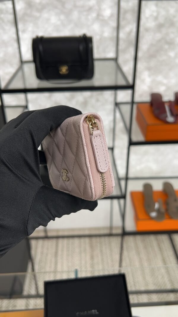 Chanel  Pink Caviar Zipped Card Coin Purse Wallet Light