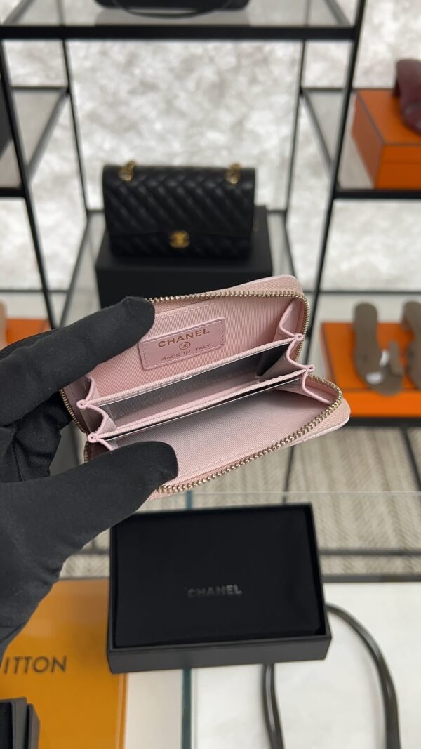 Chanel  Pink Caviar Zipped Card Coin Purse Wallet Light