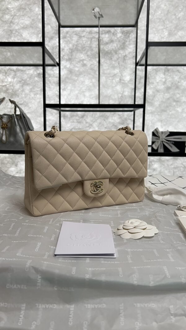 Chanel Classic 11.12 Handbag Grained Calfskin & Light gold Metal  beige