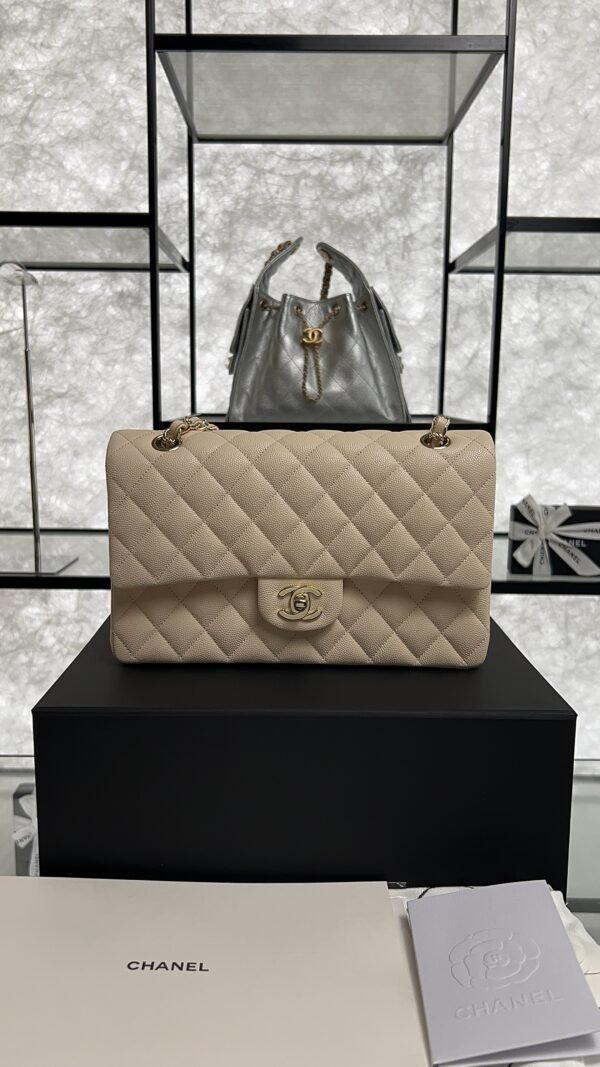 Chanel Classic 11.12 Handbag Grained Calfskin & Light gold Metal  beige