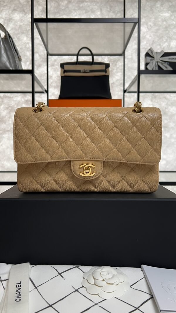 Chanel Classic 11.12 Handbag Grained Calfskin & Gold-Tone Metal  Dark beige