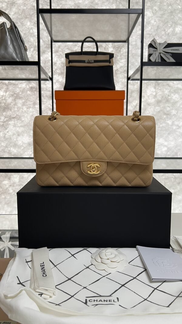 Chanel Classic 11.12 Handbag Grained Calfskin & Gold-Tone Metal  Dark beige