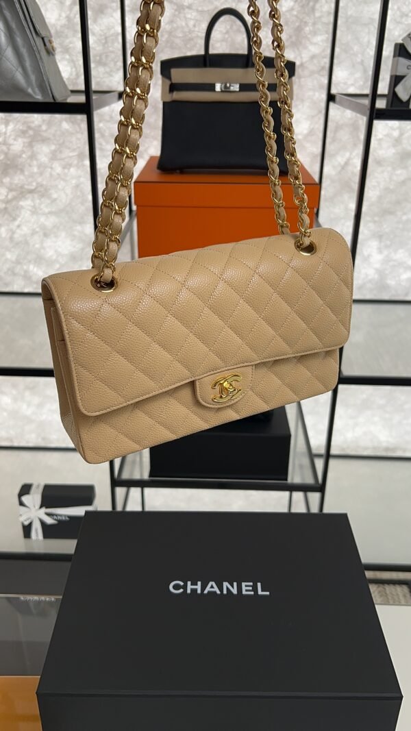Chanel Classic 11.12 Handbag Grained Calfskin & Gold-Tone Metal  Dark beige