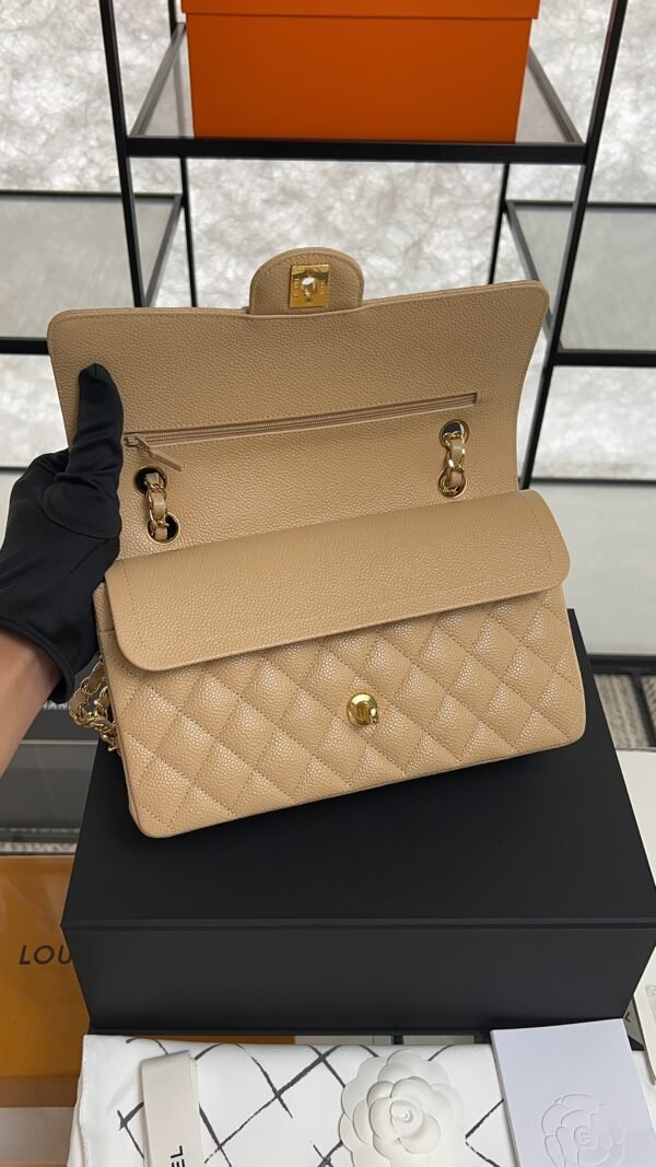 Chanel Classic 11.12 Handbag Grained Calfskin & Gold-Tone Metal  Dark beige