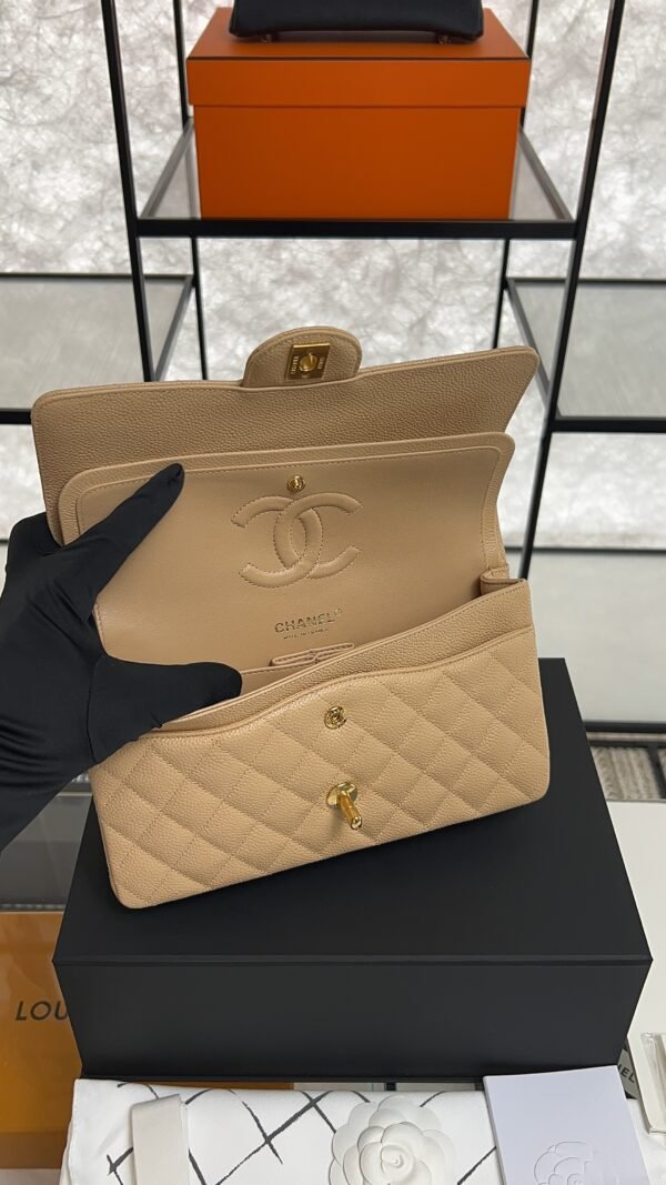 Chanel Classic 11.12 Handbag Grained Calfskin & Gold-Tone Metal  Dark beige