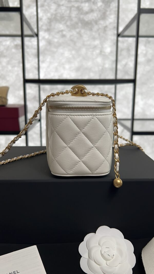 Chanel White Quilted Lambskin Long Vanity Case