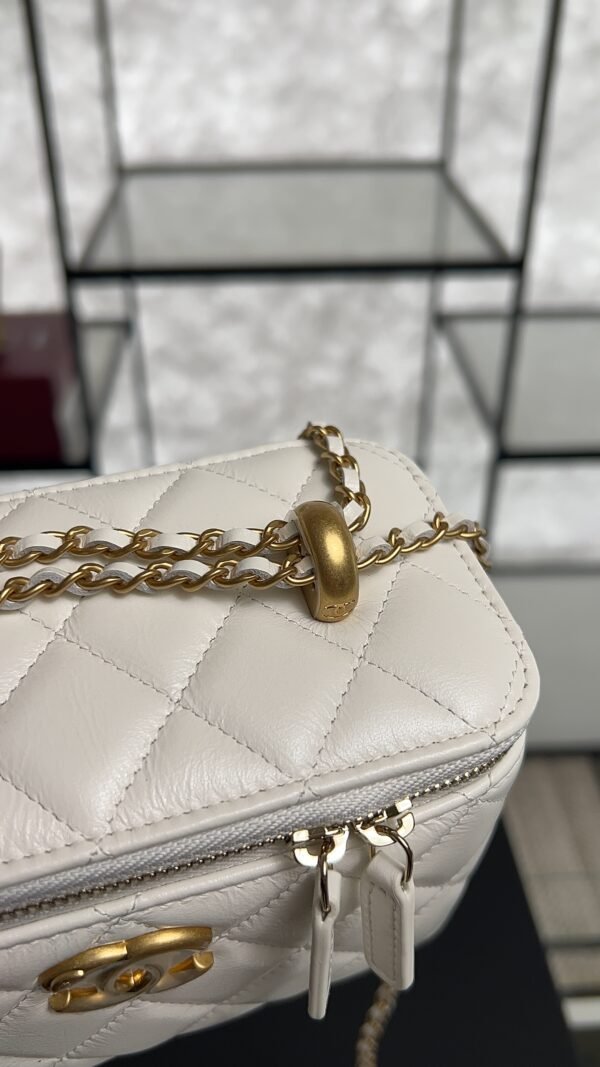 Chanel White Quilted Lambskin Long Vanity Case
