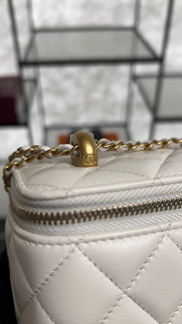 Chanel White Quilted Lambskin Long Vanity Case