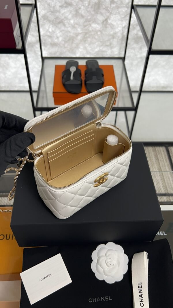 Chanel White Quilted Lambskin Long Vanity Case