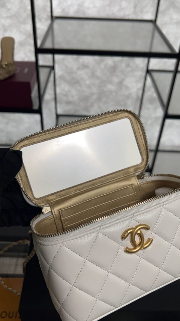 Chanel White Quilted Lambskin Long Vanity Case