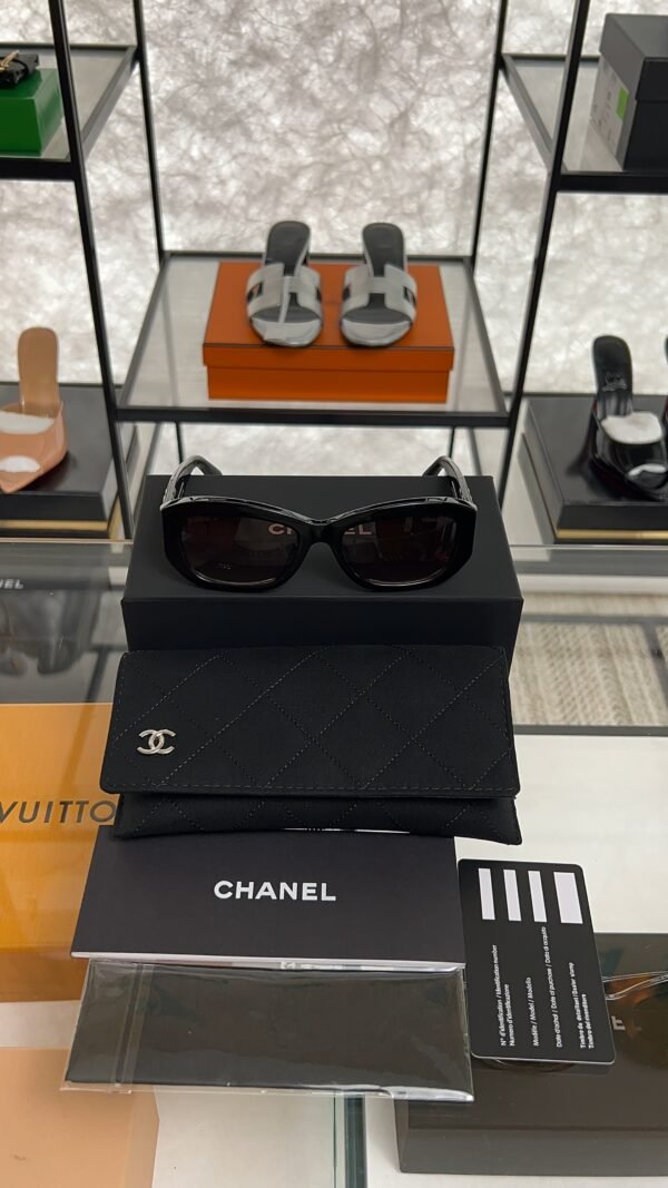 Chanel Acetate Rectangle Sunglasses 5493 Black Brown