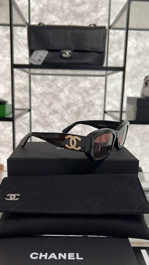 Chanel Acetate Rectangle Sunglasses 5493 Black Brown