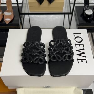 Loewe Calfskin Petal Anagram Caged Mule  Sandals Black