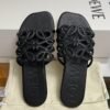 Loewe Calfskin Petal Anagram Caged Mule  Sandals Black