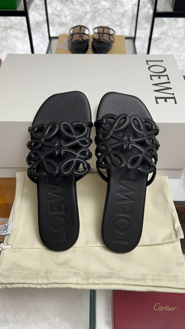 Loewe Calfskin Petal Anagram Caged Mule  Sandals Black