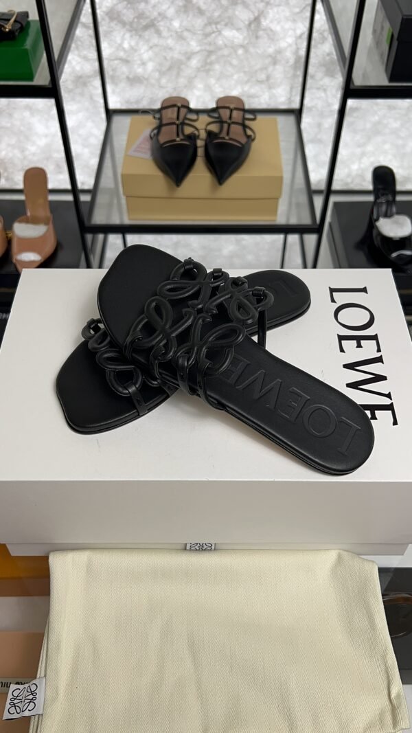 Loewe Calfskin Petal Anagram Caged Mule  Sandals Black