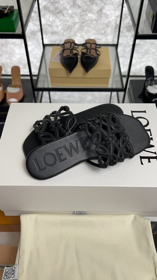 Loewe Calfskin Petal Anagram Caged Mule  Sandals Black