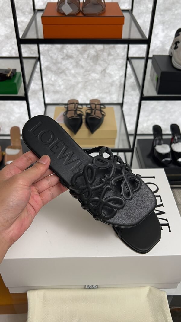 Loewe Calfskin Petal Anagram Caged Mule  Sandals Black