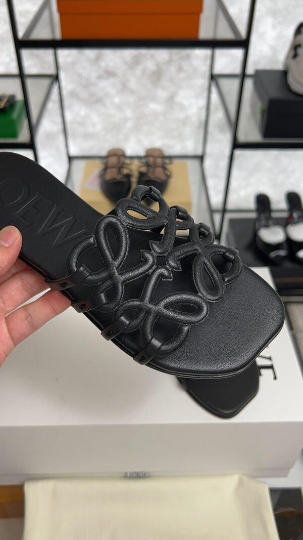 Loewe Calfskin Petal Anagram Caged Mule  Sandals Black