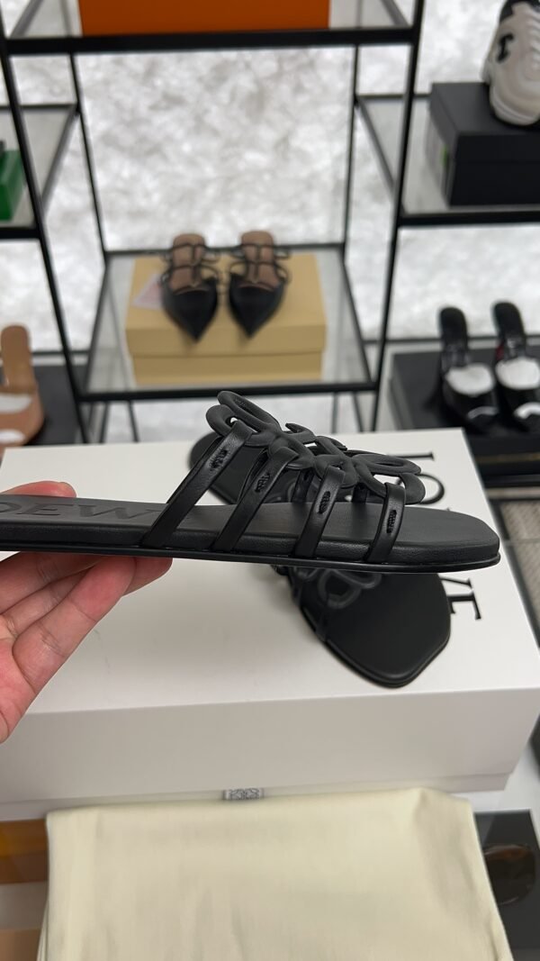 Loewe Calfskin Petal Anagram Caged Mule  Sandals Black