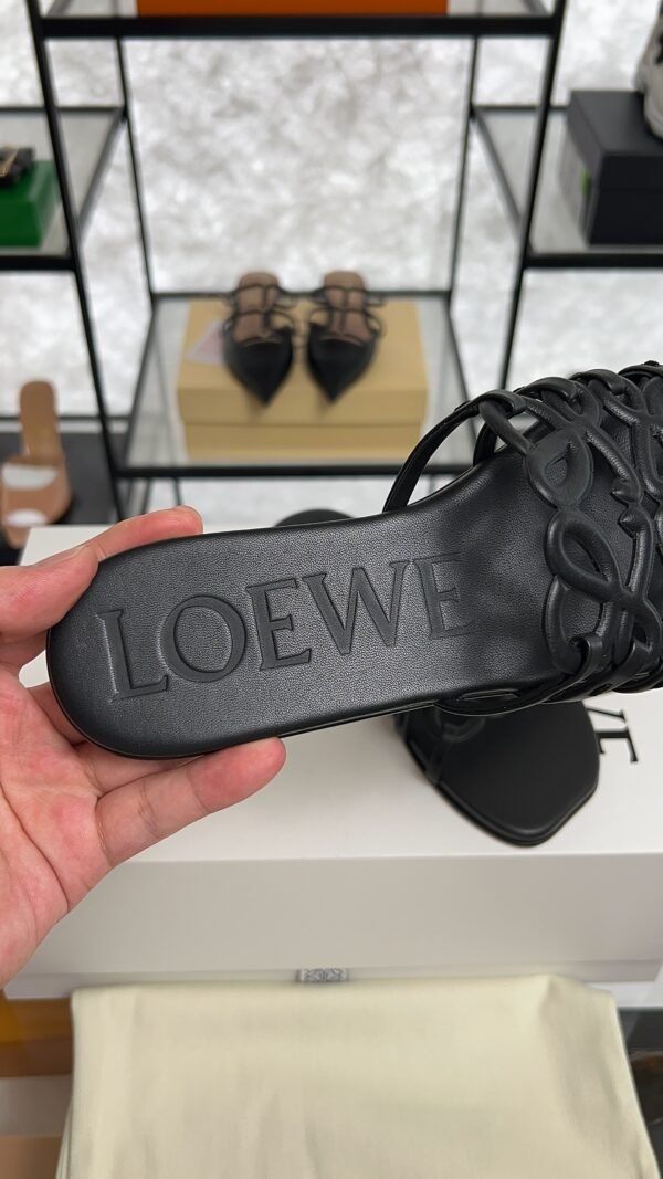 Loewe Calfskin Petal Anagram Caged Mule  Sandals Black