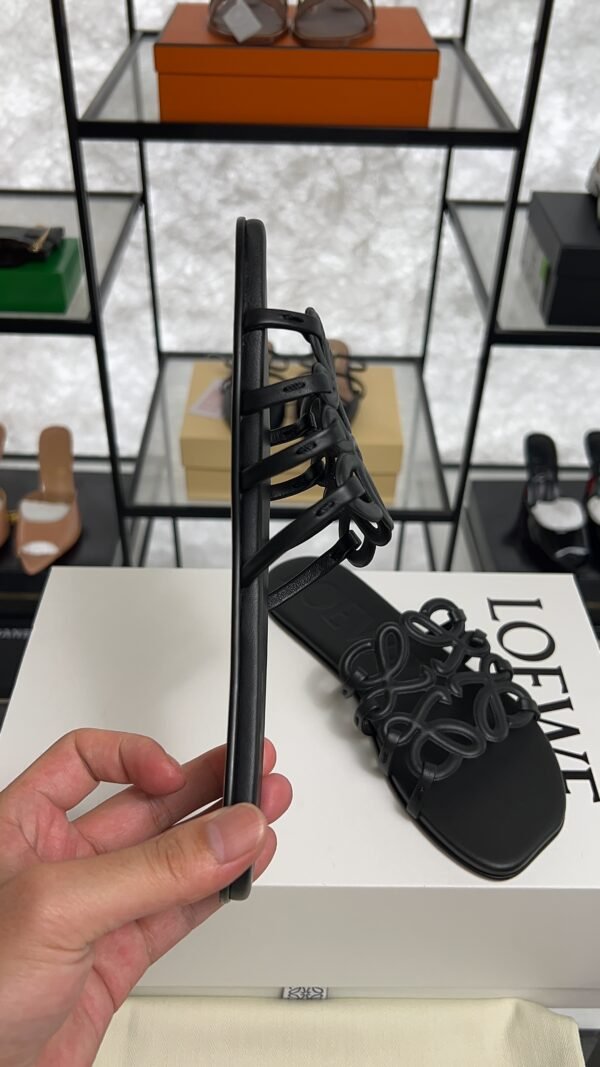 Loewe Calfskin Petal Anagram Caged Mule  Sandals Black