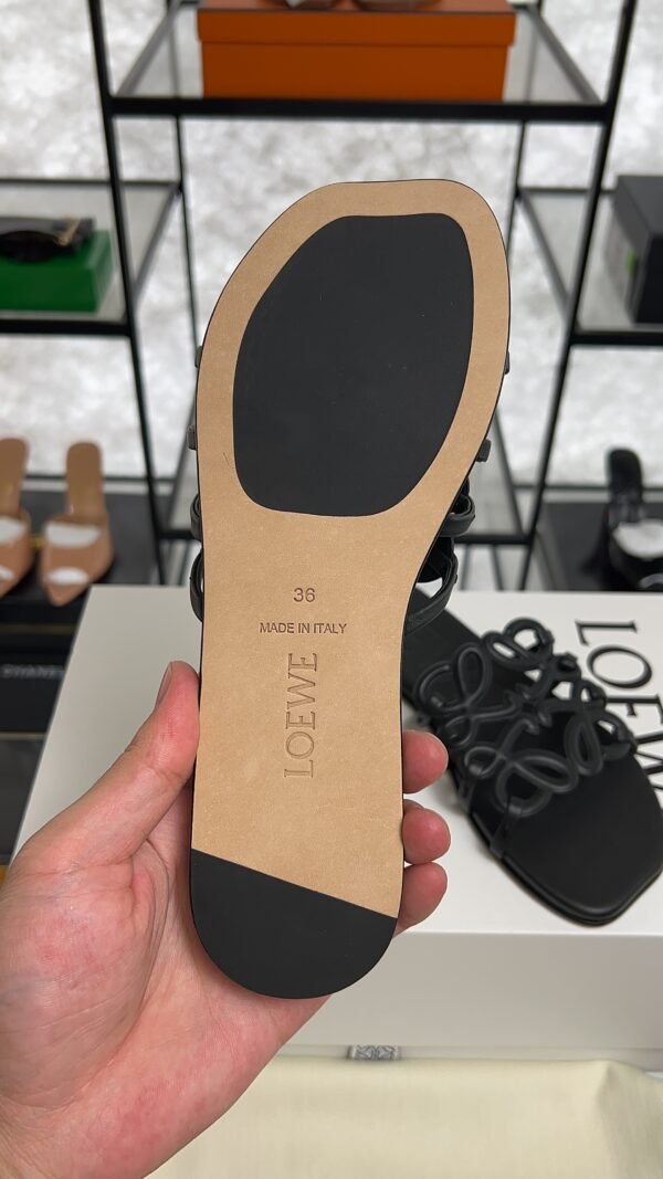 Loewe Calfskin Petal Anagram Caged Mule  Sandals Black