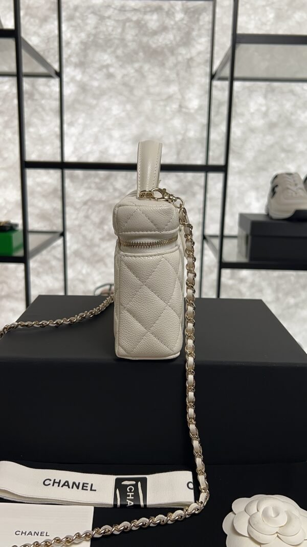 Chanel Top Handle Long Vanity White Caviar Light Gold